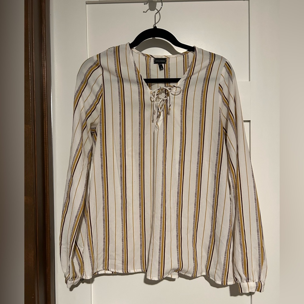 Buckle Black Striped Long Sleeve popover  blouse Size Small